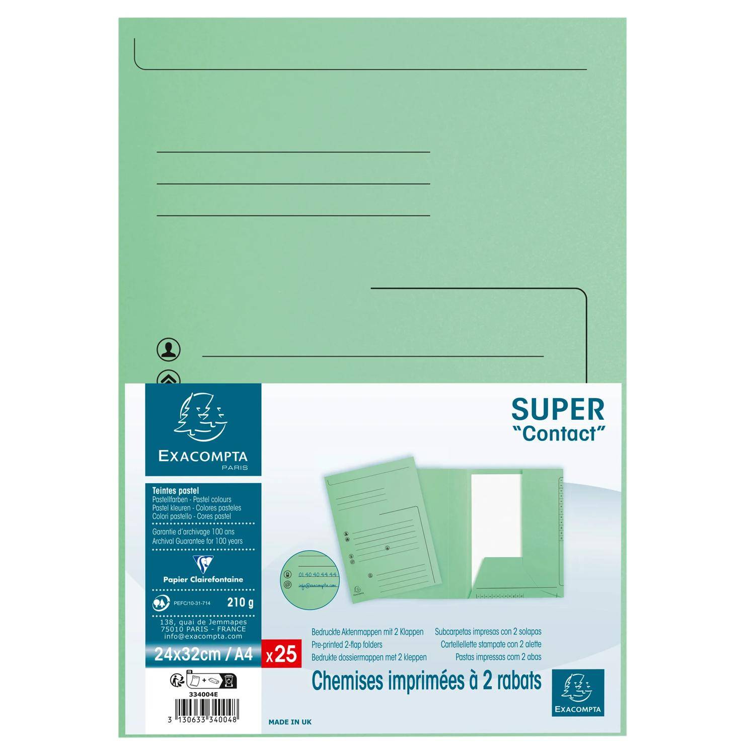 Exacompta 5x 25er Aktenmappen 2 Klappen SUPER 210 - 24x32cm - Hellgrün - 334004E