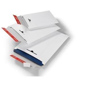 ColomPac Versandtasche mit Wiederverschluss, DIN A4 aus weißer Vollpappe, Wiederverschluss zum Retournieren