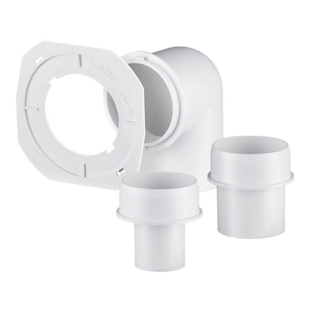 Weißer Kunststoff-Lüftungsrohr-Adapter mit rundem Flansch und zwei Rohrverschraubungen