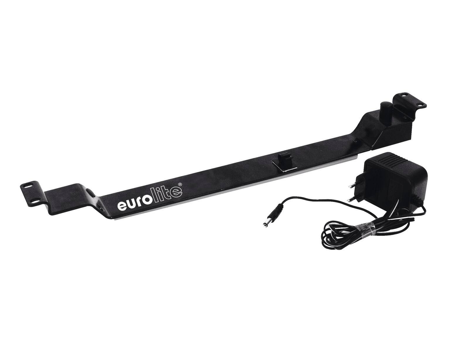 LED-Lichtleiste der Marke 'eurolite' mit angeschlossenem Netzteil, geeignet für Bühnen- oder Veranstaltungsbeleuchtung.