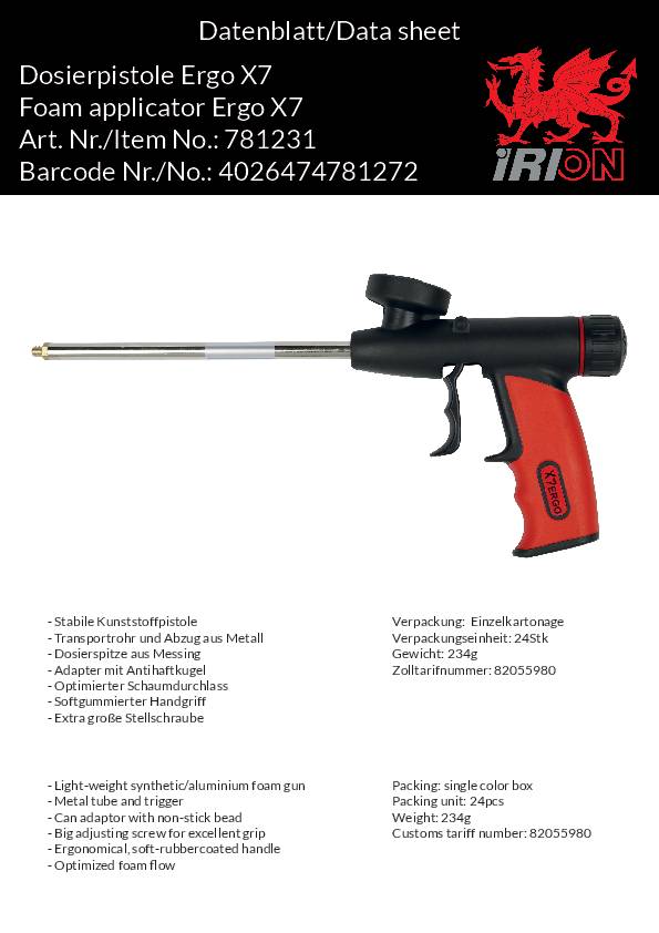 1K-Montagepistole Ergo X7 Ku.f.1K-PU-Pistolenschäume IRION