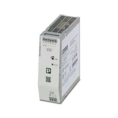 Ein rechteckiges industrielles Netzteil mit belüftetem Gehäusetop, gekennzeichnet mit „QUINT POWER