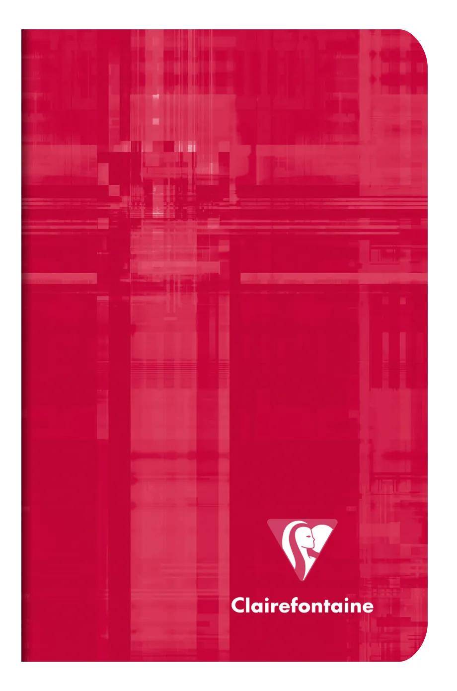 Rotes Clairefontaine-Notizbuch mit abstraktem Karomuster und weißem Logo nahe am unteren Rand.