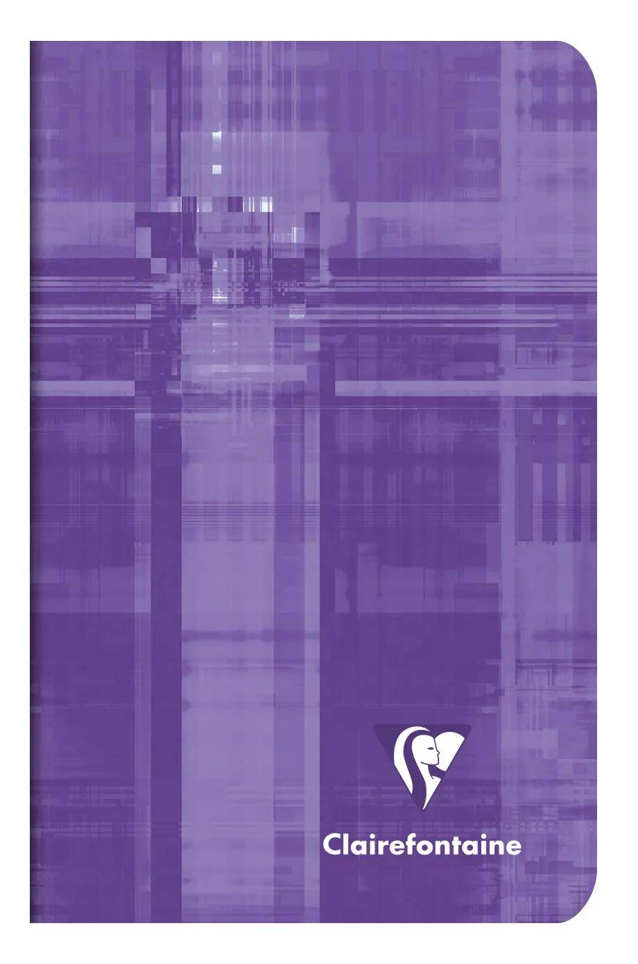 Violettes Clairefontaine Notizbuch mit abstraktem Gittermuster und weißem Logo am unteren Rand.