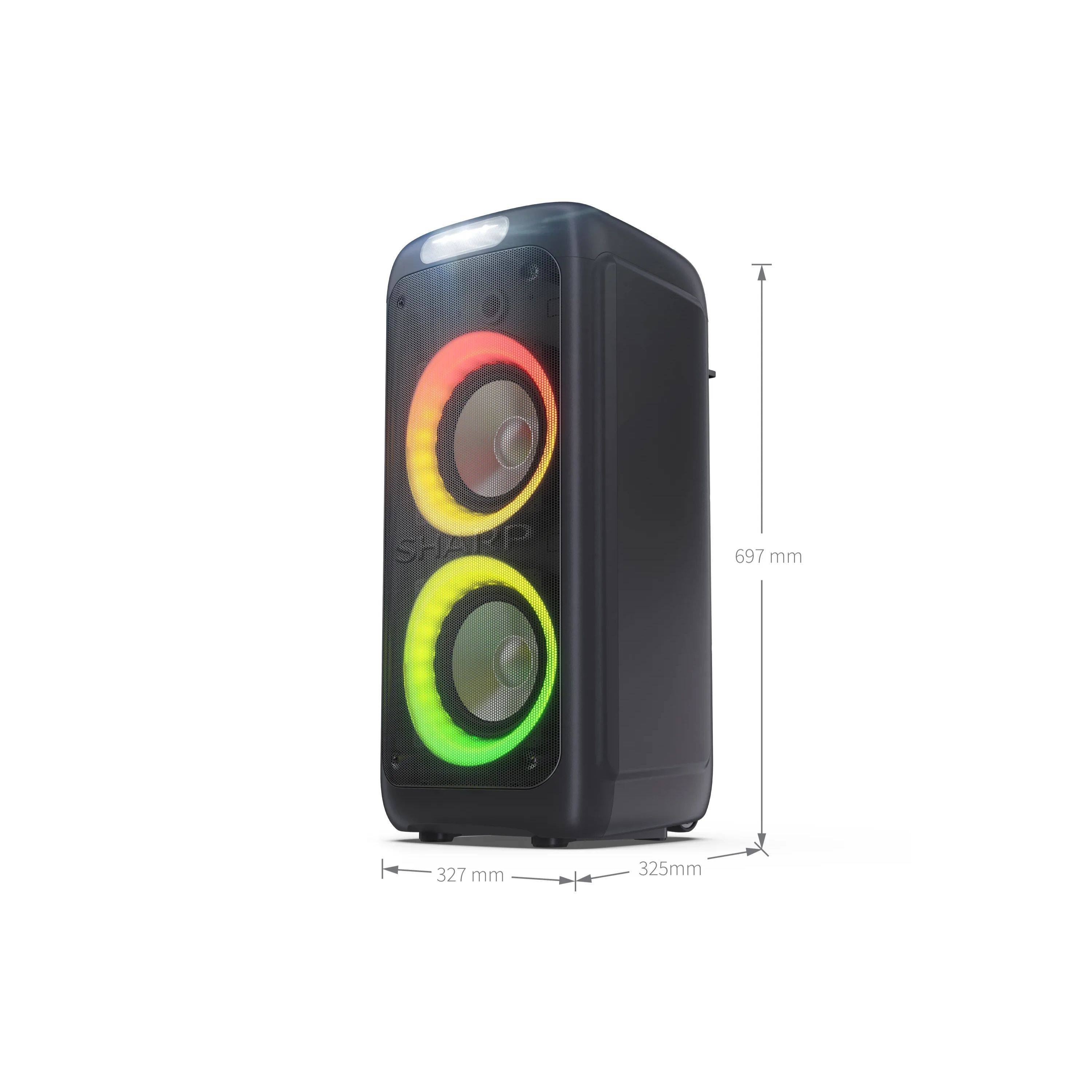 SHARP PS-949 – Party Lautsprecher 200W mit Bluetooth, Disco-Lichtern & DJ-Effekten – Mikrofon-/Gitarren-Eingänge, USB