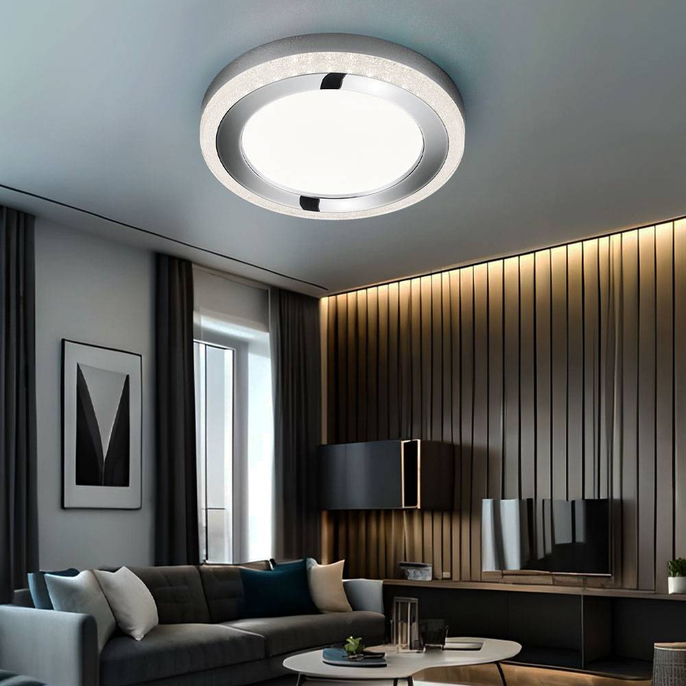 Deckenlampe Wohnzimmerleuchte Schlafzimmerlampe Deckenleuchte Küchenleuchte, Kunststoff weiß Kristallring, dimmbar Fernbedienung, RGB LED 15W 1620Lm