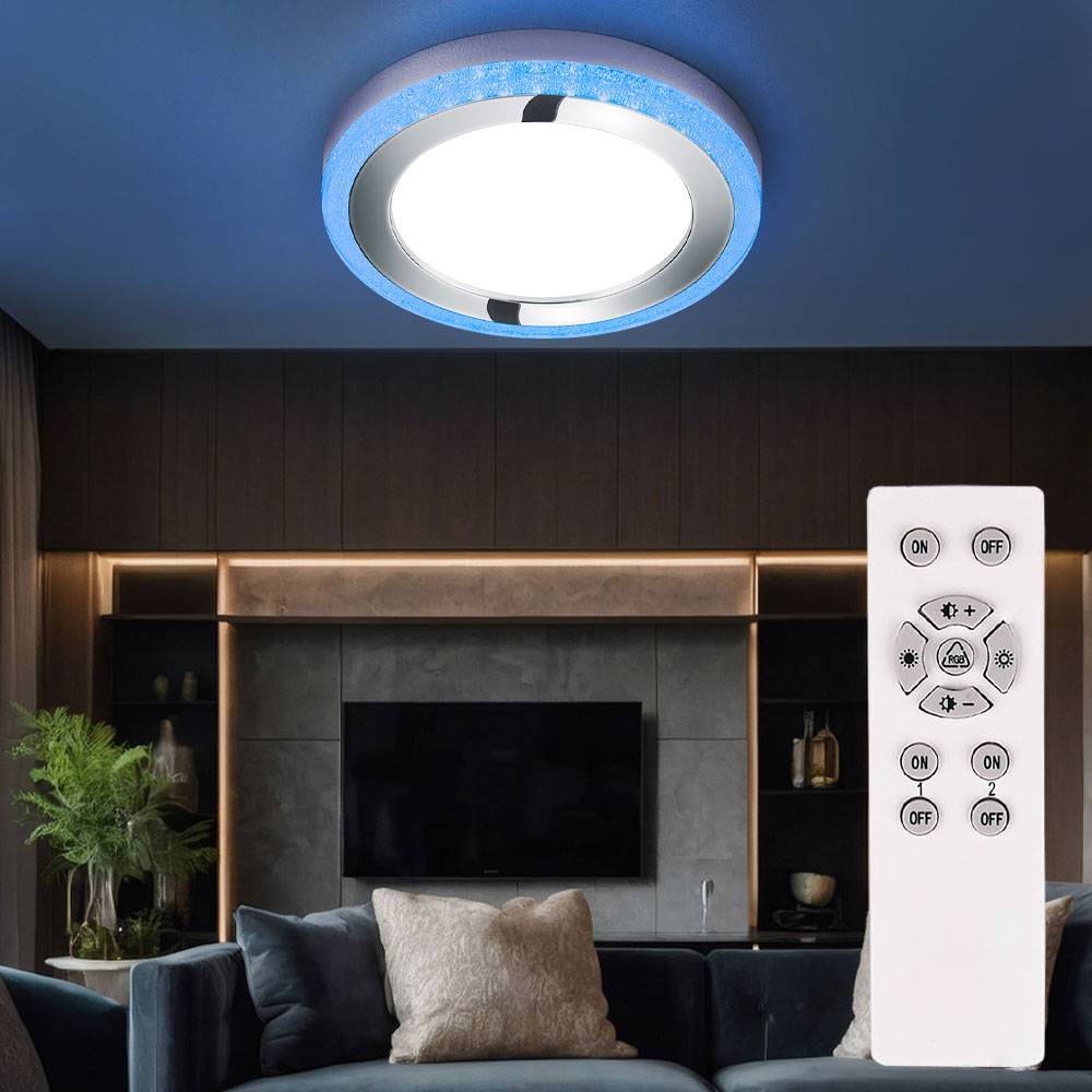 Deckenlampe Wohnzimmerleuchte Schlafzimmerlampe Deckenleuchte Küchenleuchte, Kunststoff weiß Kristallring, dimmbar Fernbedienung, RGB LED 15W 1620Lm