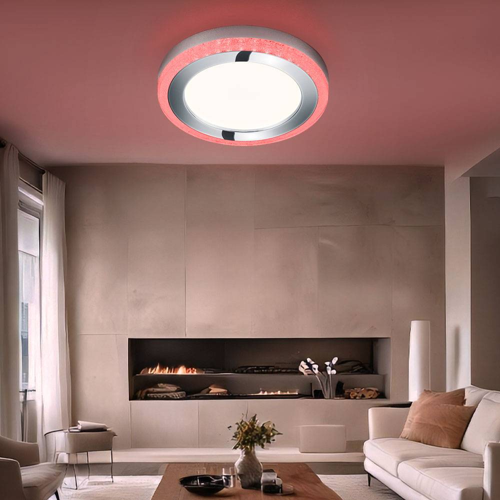 Deckenlampe Wohnzimmerleuchte Schlafzimmerlampe Deckenleuchte Küchenleuchte, Kunststoff weiß Kristallring, dimmbar Fernbedienung, RGB LED 15W 1620Lm