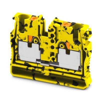 Ein gelb-schwarzer Leitungsschutzschalter mit zwei Metallklemmen, entwickelt für elektrische Sicherheit, auf weißem Hintergrund platziert.