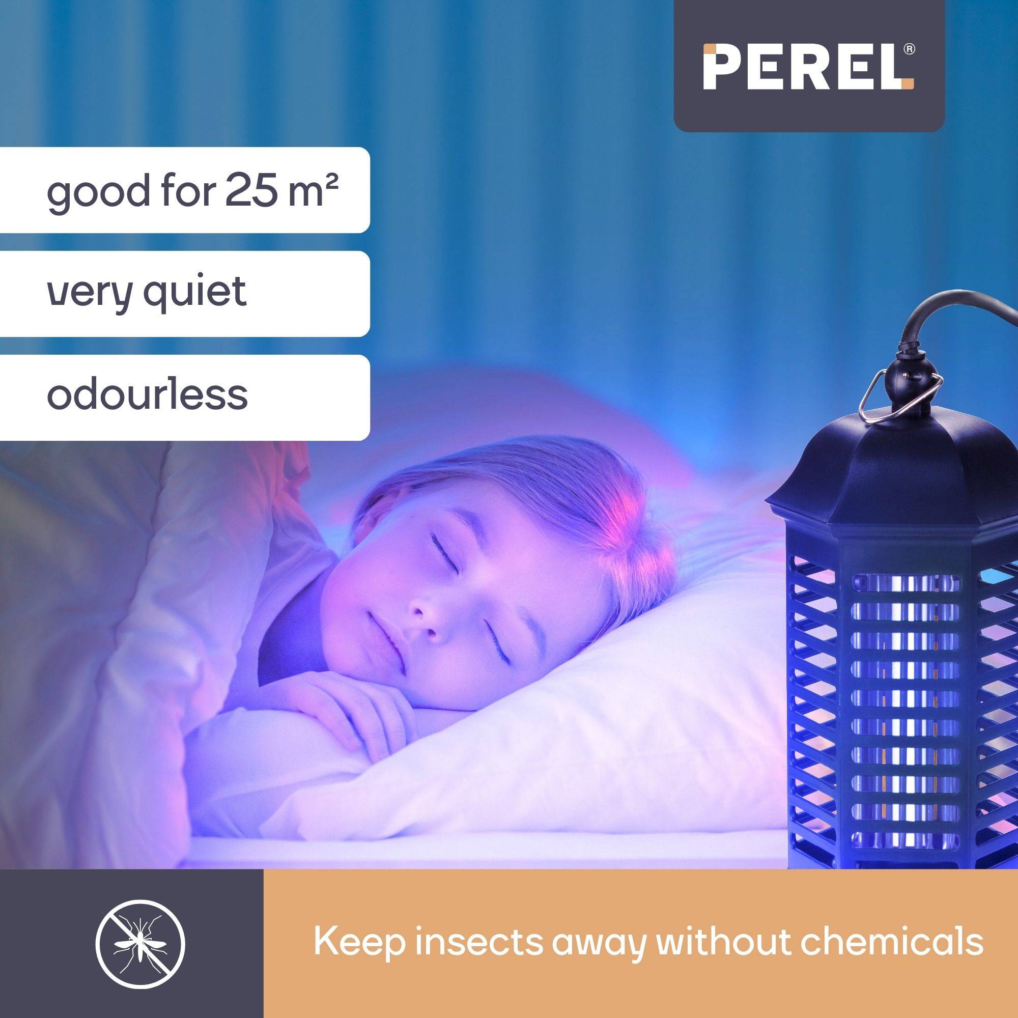 Perel Insektenvernichter, elektrisch, UV-LED, Hochspannungsgitter 1000 V, abnehmbare Auffangschale, 25 m², Schwarz