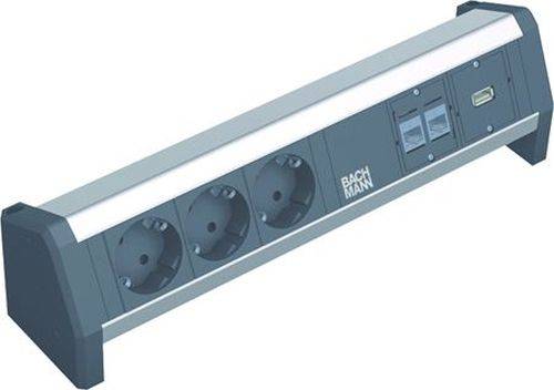 Bachmann DESK 1 Facility System, 2 x RJ45 Buchse Cat5e + USB Buchse + 3 x Schutzkontaktsteckdose