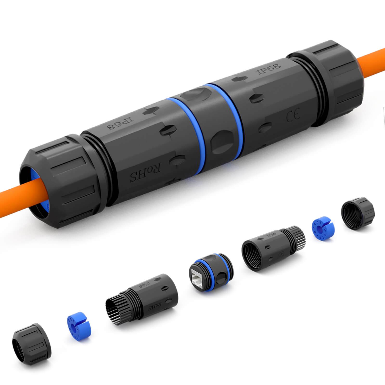 hb-digital Kabel Verbinder CAT 7 Patchkabelkupplung Outdoor Netzwerk Steckverbinder IP68 wasserdicht Adapter RJ45 LAN Buchse