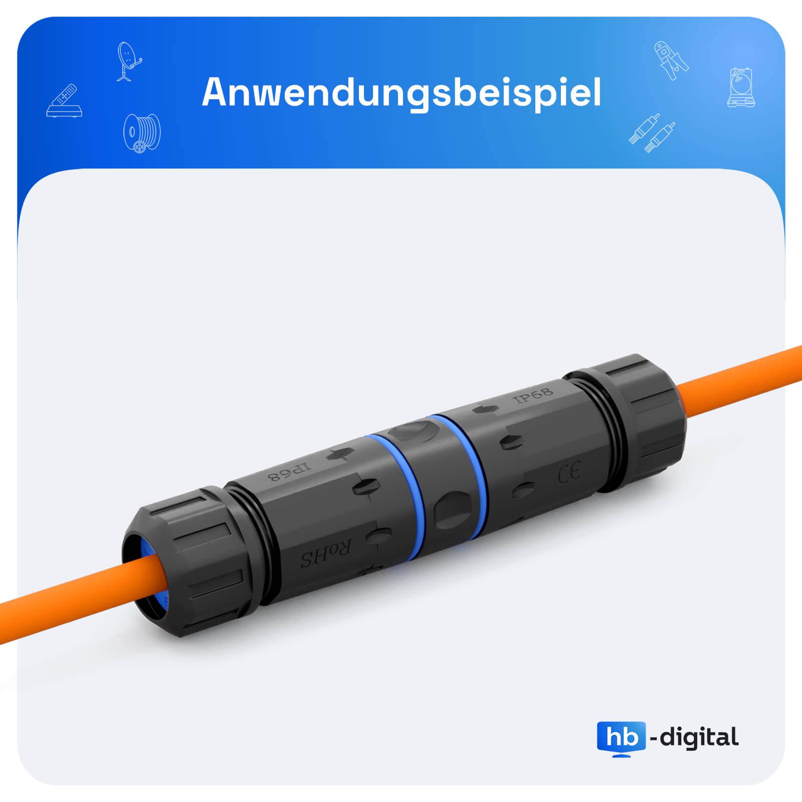 hb-digital Kabel Verbinder CAT 7 Patchkabelkupplung Outdoor Netzwerk Steckverbinder IP68 wasserdicht Adapter RJ45 LAN Buchse