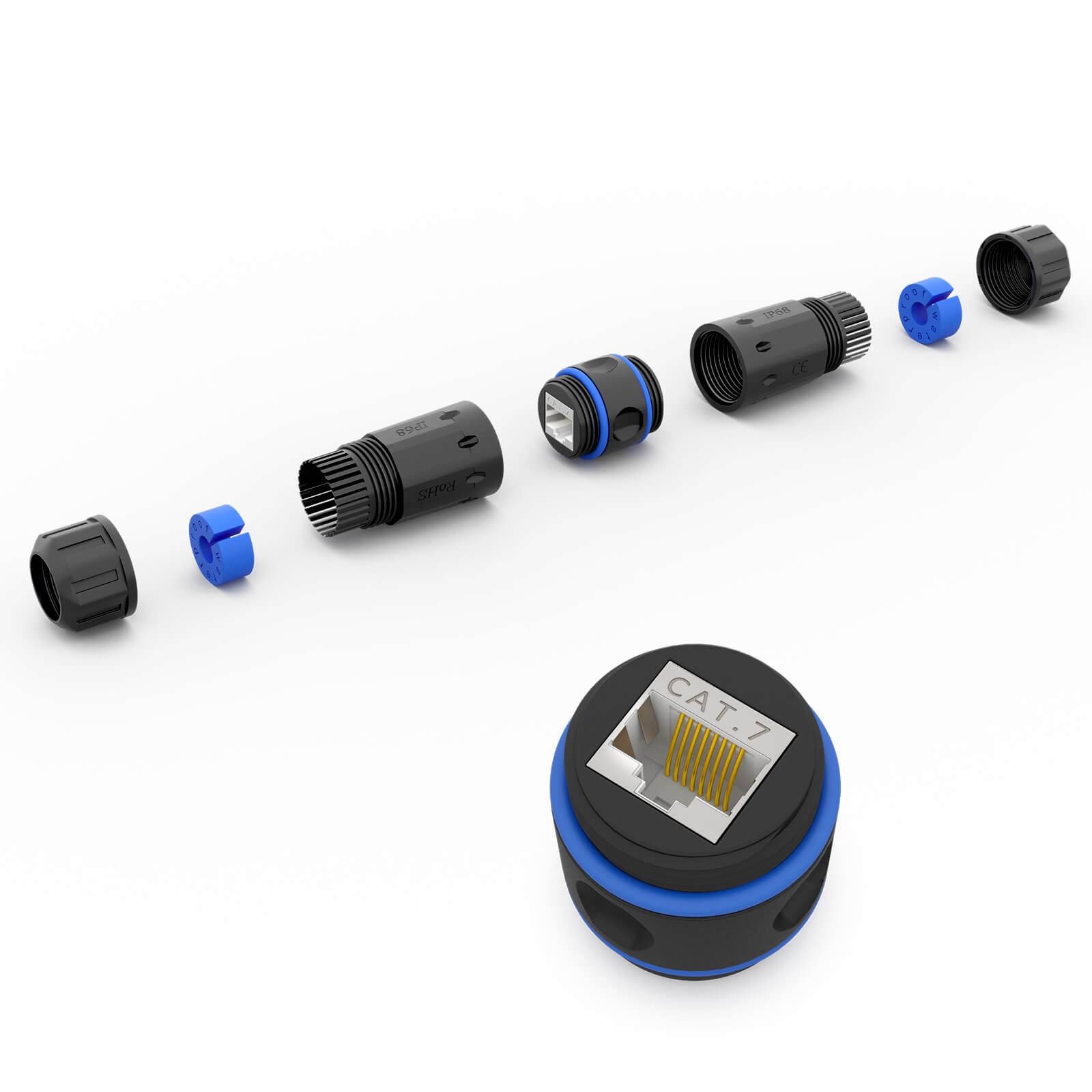 hb-digital Kabel Verbinder CAT 7 Patchkabelkupplung Outdoor Netzwerk Steckverbinder IP68 wasserdicht Adapter RJ45 LAN Buchse