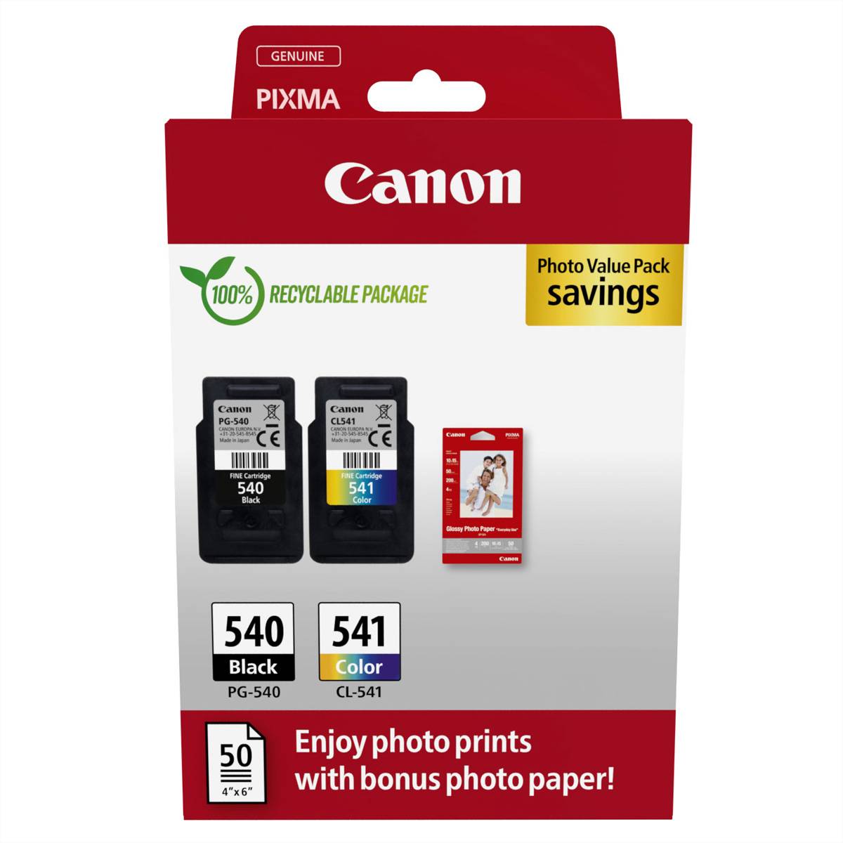 Canon PG-540/CL-541 Photo Paper Value Pack - 2er-Pack - Schwarz, Farbe (Cyan, Magenta, Gelb)