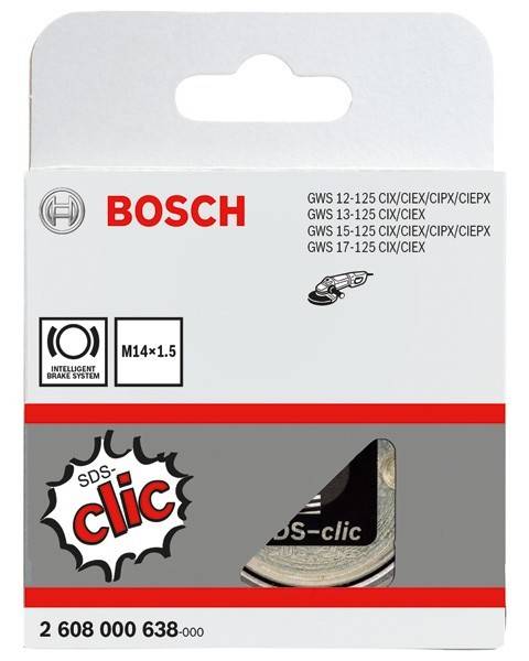 Zubehör für Bosch-Winkelschleifer mit Modellkompatibilität (GWS 12-125, GWS 15-125, GWS 17-125) und 'SDS-Klick'-Funktion.