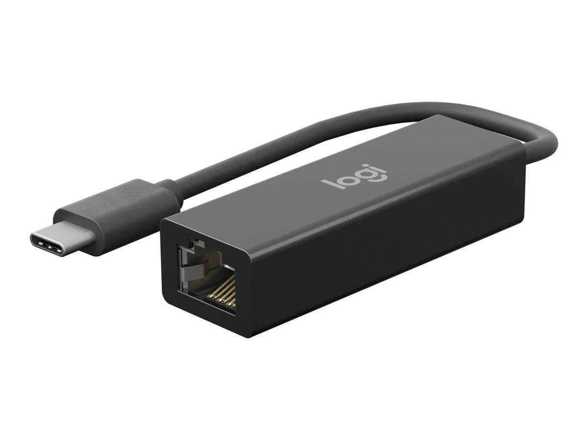 USB-C-zu-Ethernet-Adapter mit Kurzverbindung und RJ45-Anschluss, gezeigt auf weißem Hintergrund.
