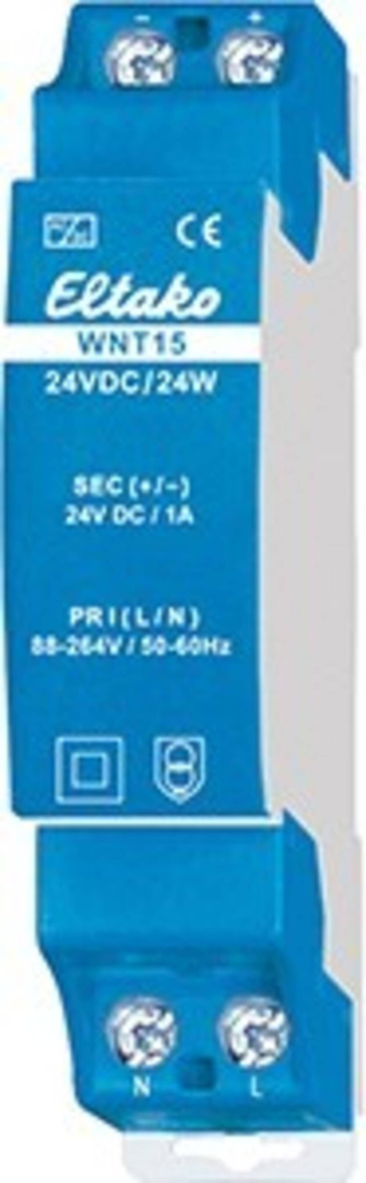 Blauer WNT15-Transformatormodul mit Aufschrift „24VDC/24W