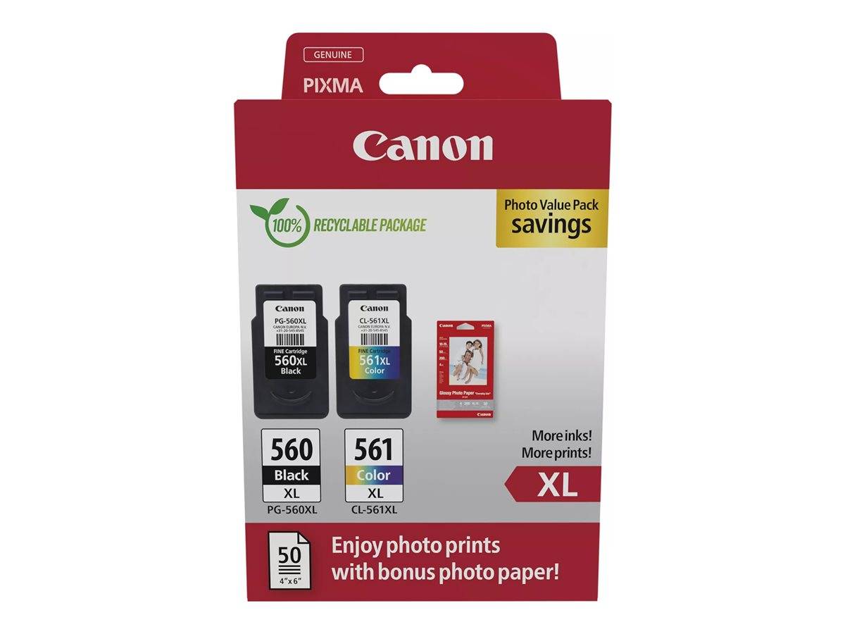 Canon PG-560XL/CL-561XL Photo Value Pack - Glänzend - 2er-Pack - Hohe Ergiebigkeit - Schwarz, Farbe (Cyan, Magenta, Gelb