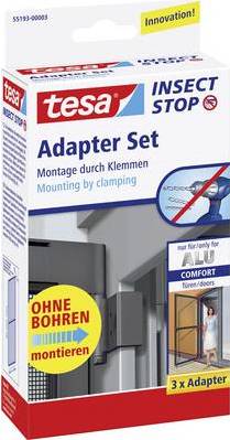 tesa 55193-03 Adapter Alu Comfort Fliegengitter Adapter-Set Passend für Marke Fliegengitter 3 St