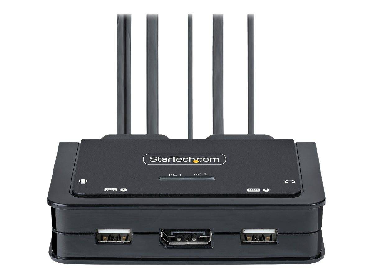 StarTech.com 2-Port USB-C Cable KVM Switch, 4K 60Hz DisplayPort Output, Compact KVM with 4ft/1.2m USB Type-C/Audio Integ