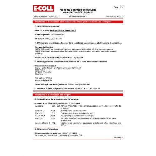 Sicherh.-Bremsenreiniger PRO 500ml Spraydose E-COLL WE