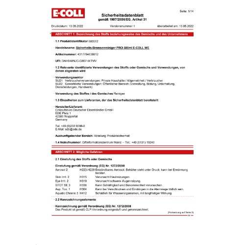 Sicherh.-Bremsenreiniger PRO 500ml Spraydose E-COLL WE