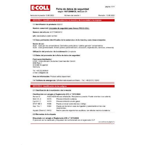 Sicherh.-Bremsenreiniger PRO 500ml Spraydose E-COLL WE