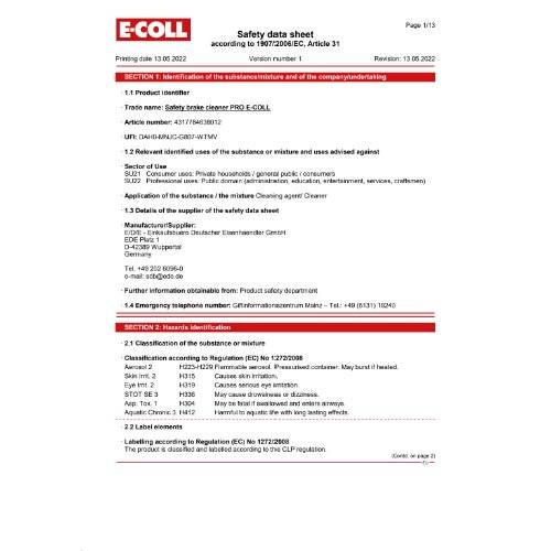 Sicherh.-Bremsenreiniger PRO 500ml Spraydose E-COLL WE