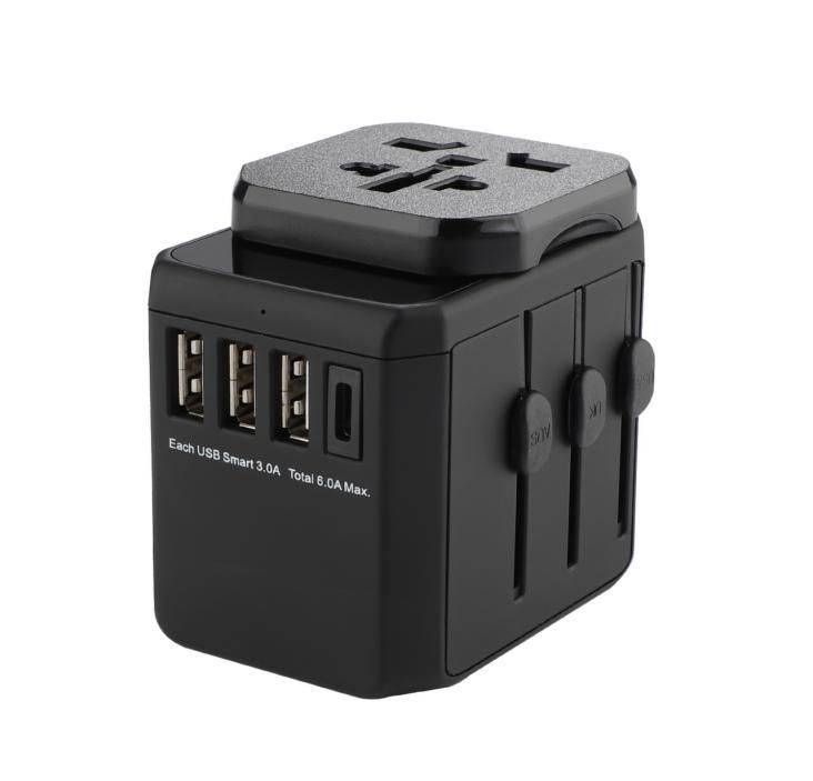 World Travel Adapter 3 USB-A-Anschlüsse und 1 USB-C-Anschluss mit