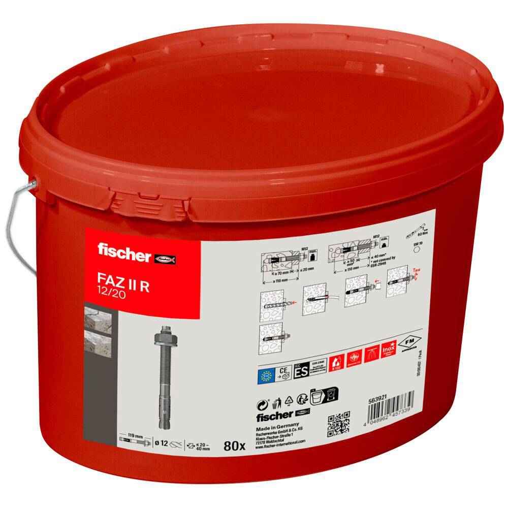 Bolzenanker FAZ II 12/20 R - rostfrei - 80 Stück - im Eimer