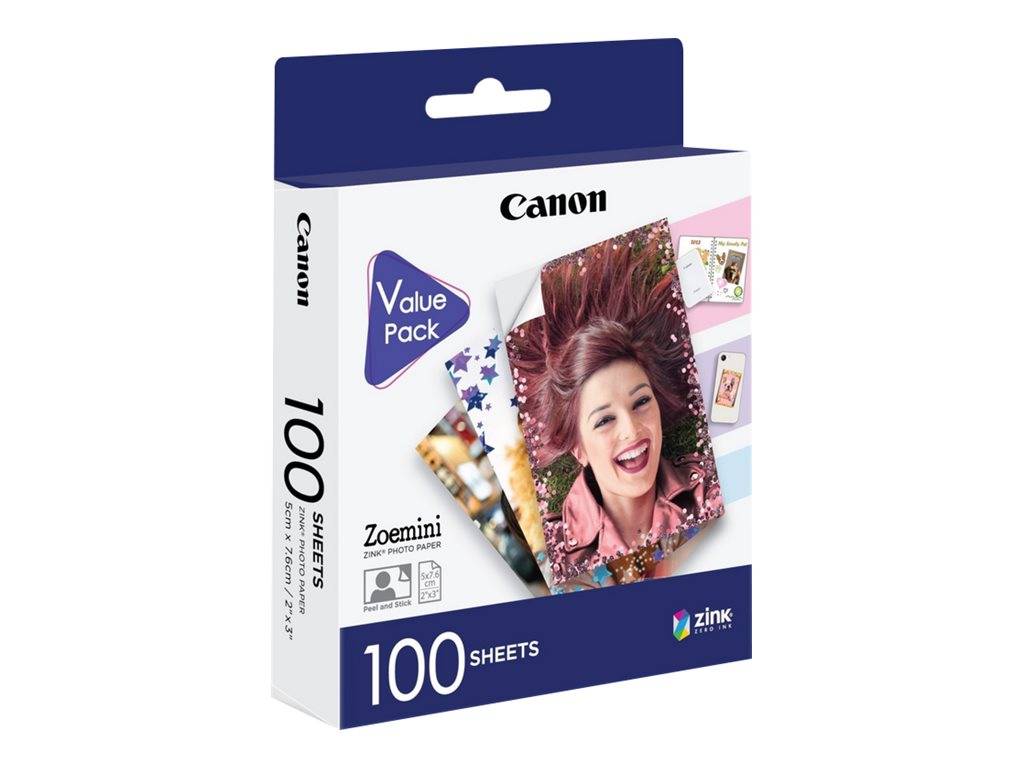 Canon Zoemini Value Pack Fotopapierbox, beschriftet mit „100 Blatt