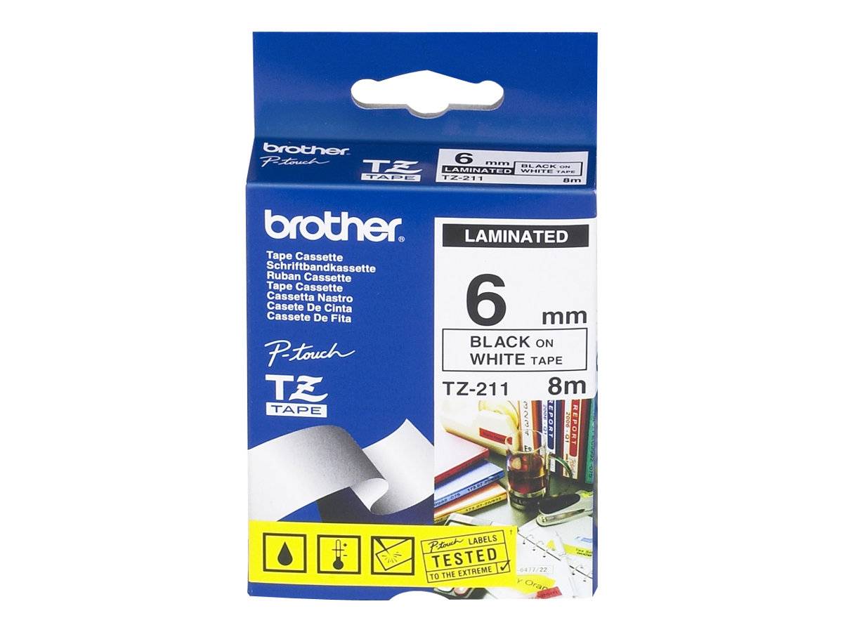 Brother TZ211 - Schwarz auf Weiß - Rolle (0,6 cm x 8 m)