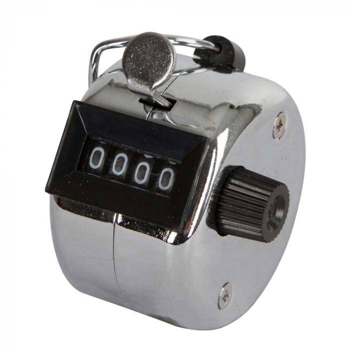 Handtierzähler - mit Befestigungsbügel - vierstellige Anzeige - Metall, verchromt