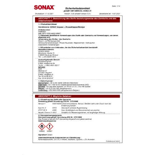 SONAX Vergaser + DrosselklappenReiniger 400 ml