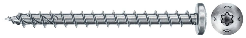 Ein Nahaufnahmebild einer Metallschraube mit einer Spiralgewinde, das zum Bohren oder Befestigen in Materialien konzipiert ist.