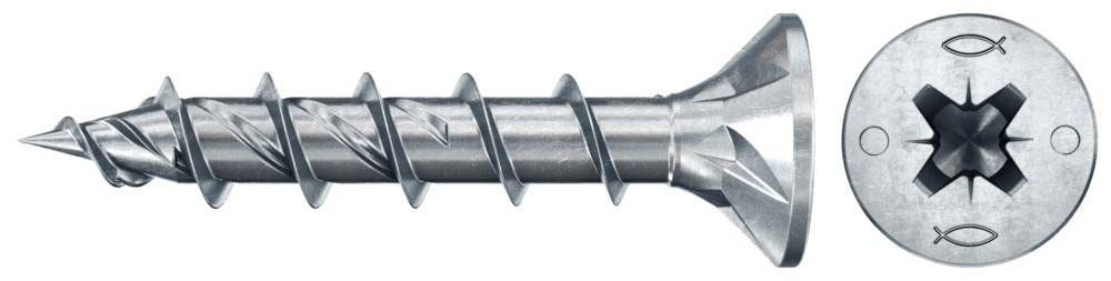 Eine metallische Schraube mit einer Gewindehelix und einer scharfen Spitze, geeignet für die Verwendung in Trockenbauplatten und ähnlichen Materialien.