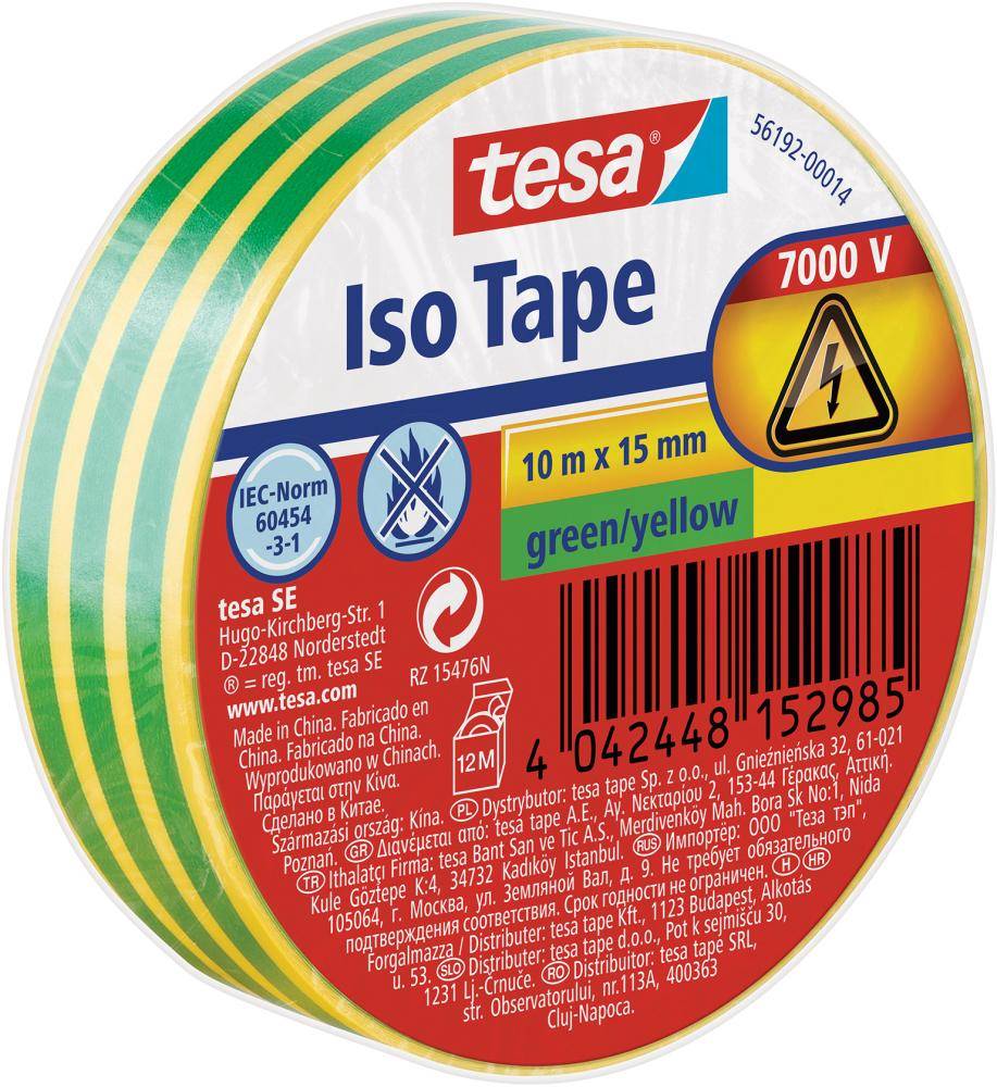 Tesa® Isolierband Grün/Gelb, 10M : 15Mm 36 Grün-Gelb-Gestreift 10m x 15mm