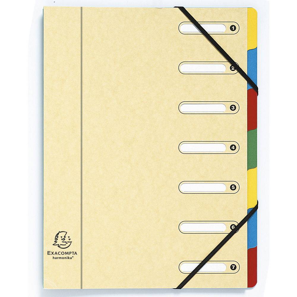 Exacompta 8x Ordnungsmappe HARMONIKA Gummizug Karton 7 Fächer A4 sortiert 5307E