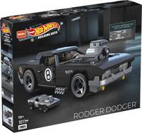 Hot Wheels Elite Rodger Dodger Spielzeugautosatz-Box mit einem schwarzen benutzerdefinierten Muscle-Car-Modell und einem kleineren Zubehörauto.