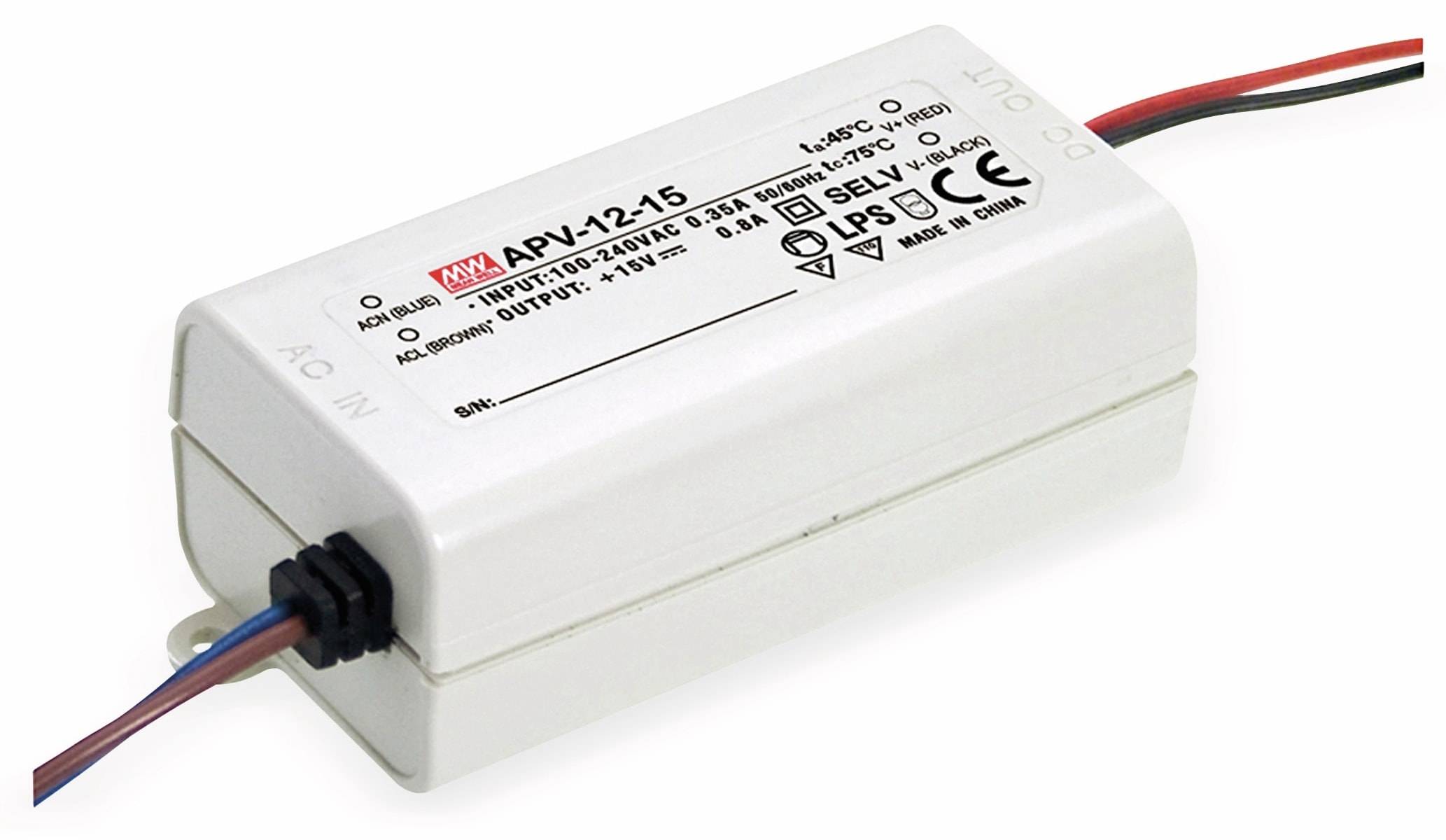 MEAN WELL Schaltnetzteil APV-12-15, 15 V-/0,8 A