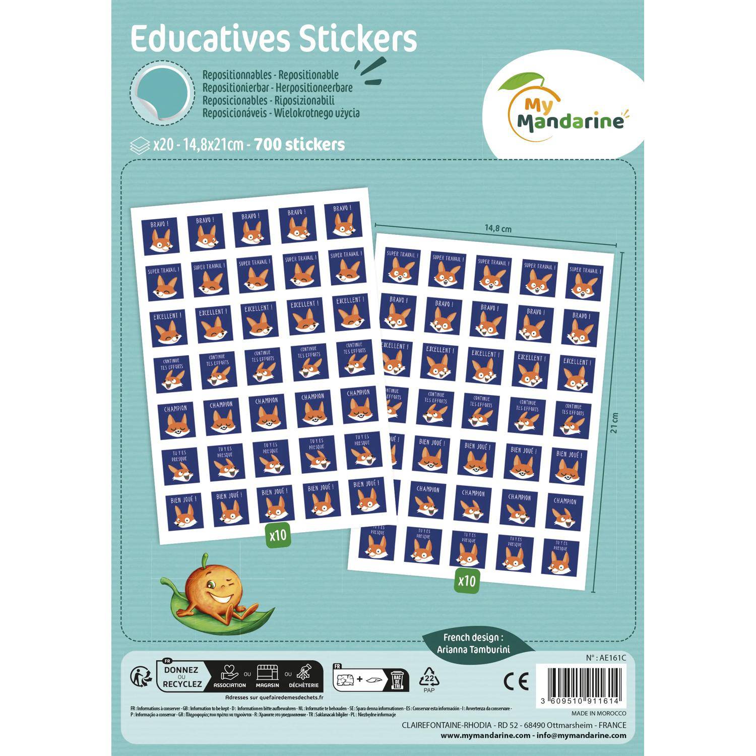 Maildor Lerngummis 20 Bögen 14,8x21cm Gute Punkte Füchse 700 Sticker Blau AE161C