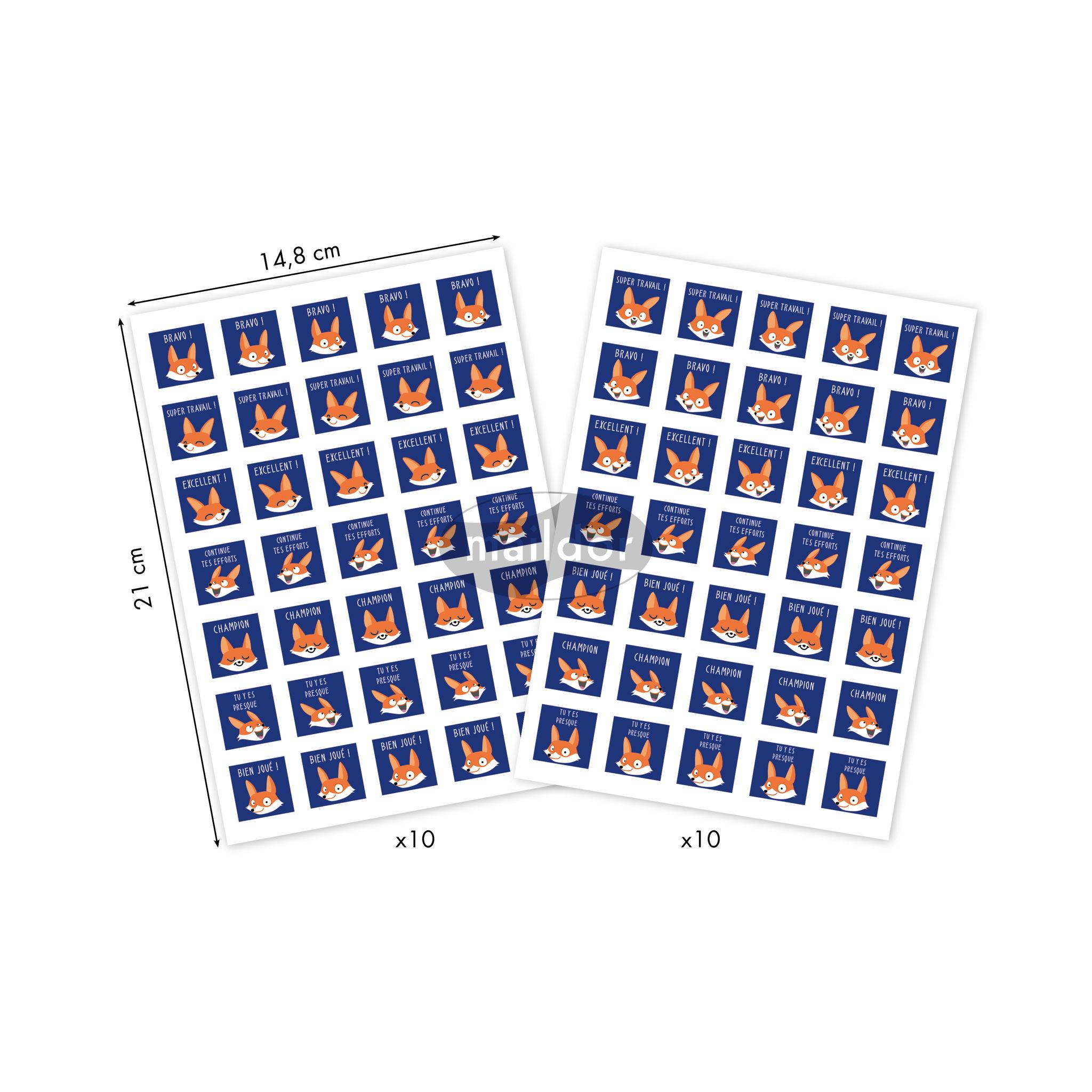 Maildor Lerngummis 20 Bögen 14,8x21cm Gute Punkte Füchse 700 Sticker Blau AE161C