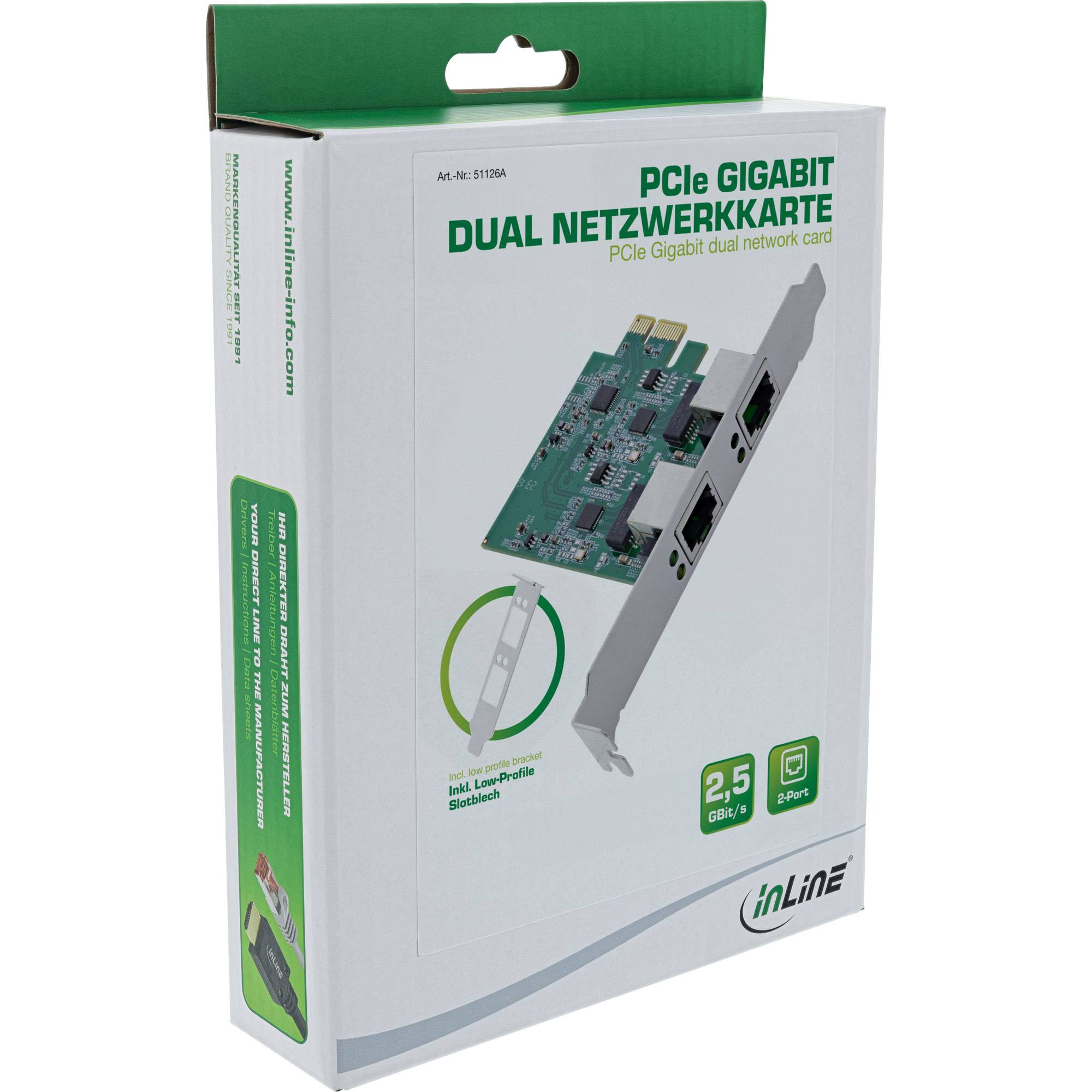 INLINE - Dual Gigabit Netzwerkkarte - 2x RJ45 2.5Gb/s - PCIe x1 - mit LP Slotblech