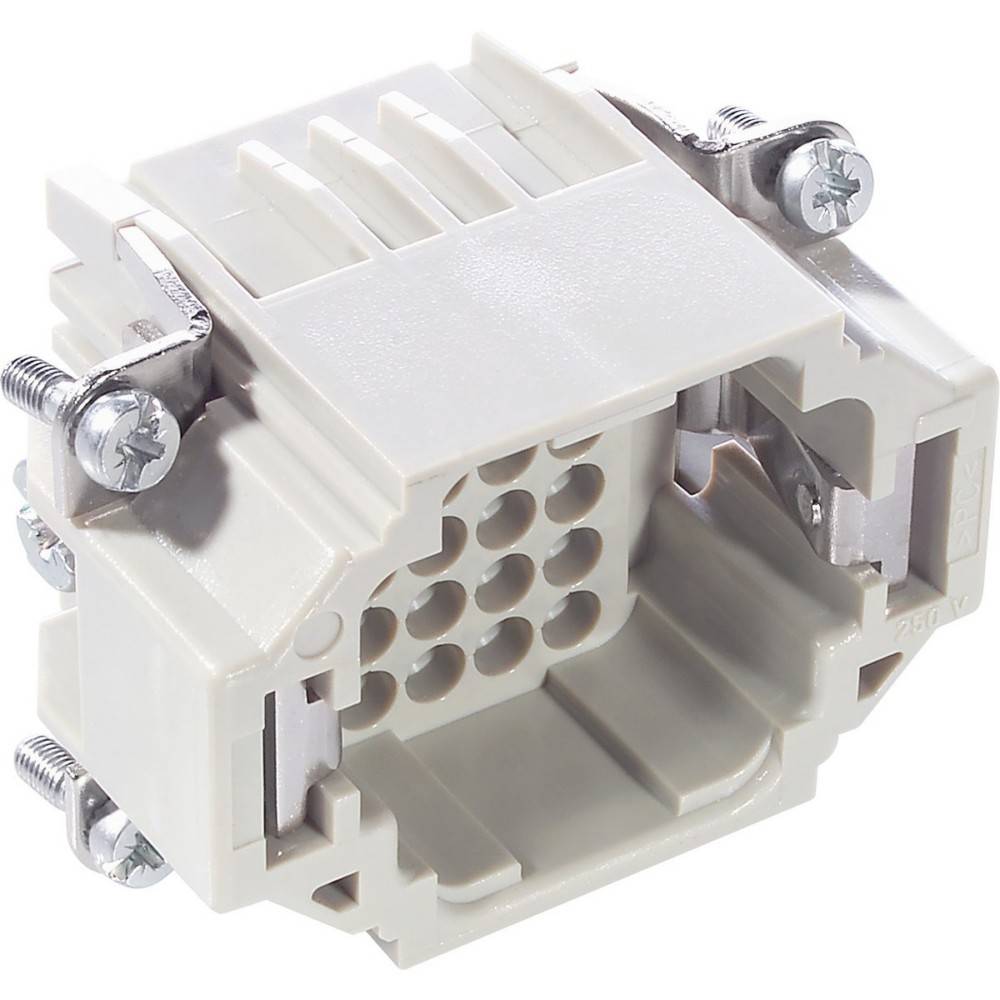 Ein elektrisches Steckgehäuse mit mehreren Schraubklemmen, das für sichere elektrische Verbindungen in industriellen Anwendungen konzipiert ist.