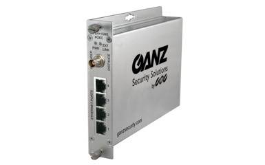 Ganz Security Netzwerk-Switch, silber, wandmontiert, mit mehreren Ethernet-Ports und der Aufschrift 