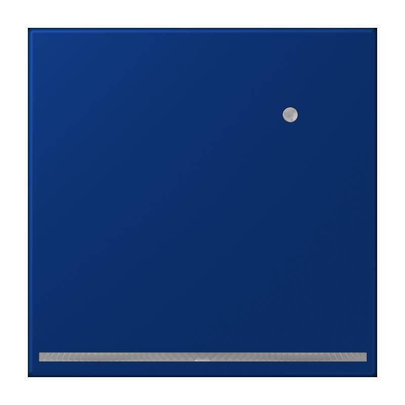 Ein großes blaues Quadrat mit einem kleinen grauen Punkt in der Nähe der oberen rechten Ecke und einer dünnen grauen Linie am unteren Rand.