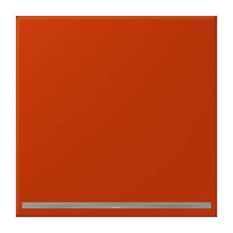 Ein leuchtend orangefarbenes Quadrat mit einem kleinen horizontalen grauen Streifen nahe der unteren Kante.