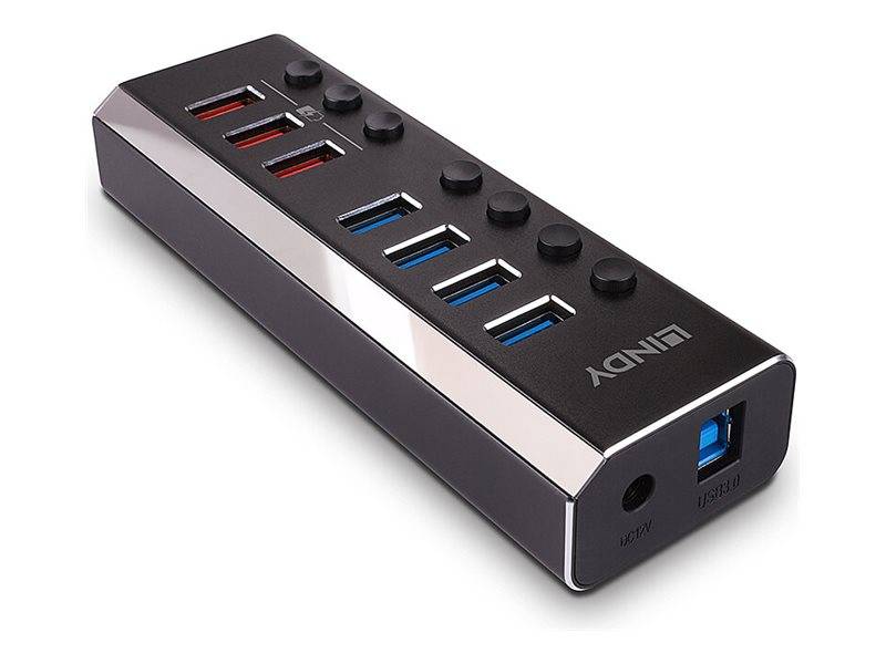 Lindy - Hub - mit 3 Quick Charge 3.0 Ports - 7 x USB 3.2