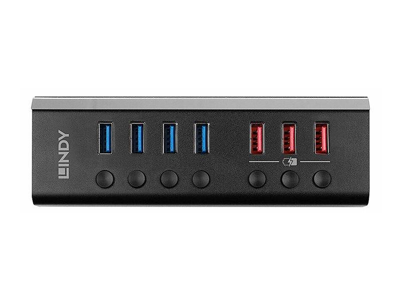 Lindy - Hub - mit 3 Quick Charge 3.0 Ports - 7 x USB 3.2